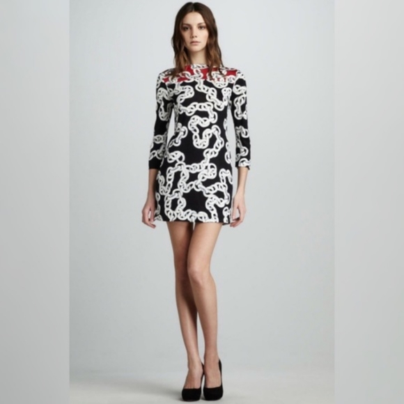 Diane Von Furstenberg RURI Chain Print Dress Silk Quarter Sleeves Cocktail Dress - Picture 1 of 10